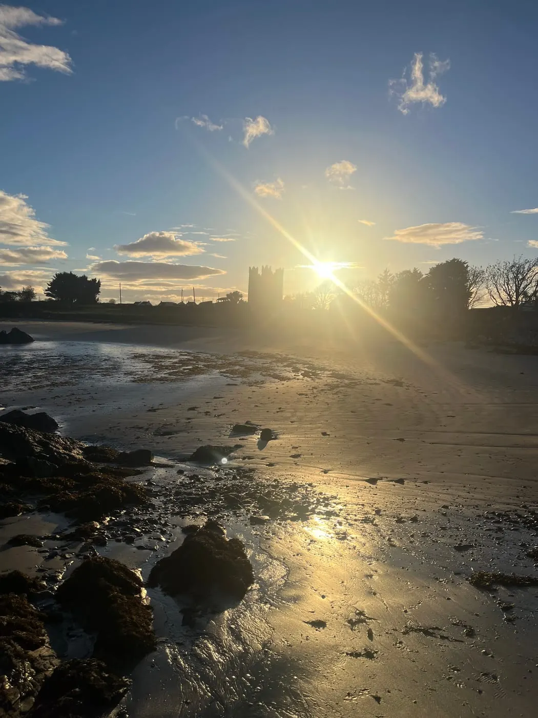 Sunset behind Audley's Castle on the shores of Strangford Lough