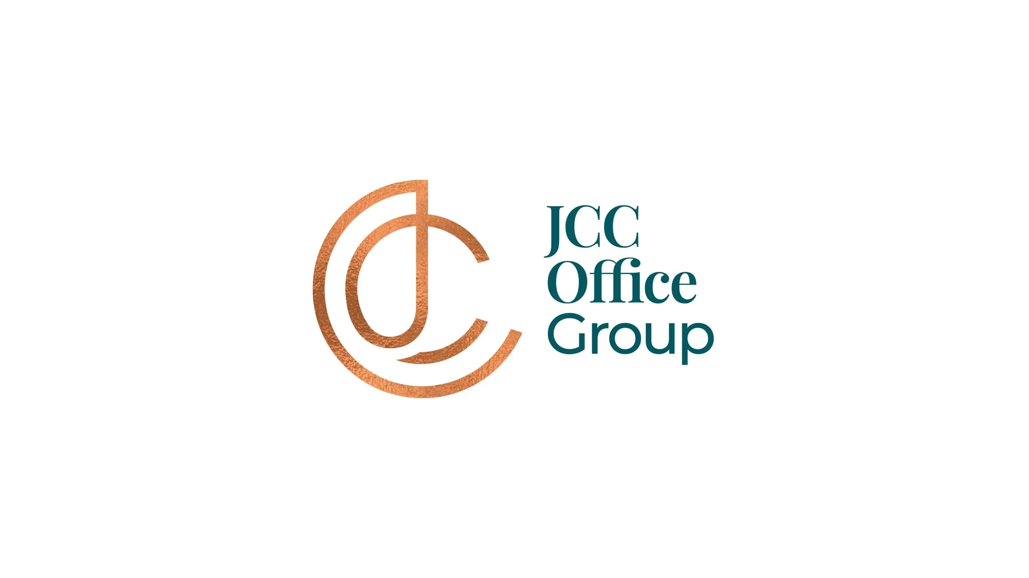 JCC Office Group logo in copper and teal on white