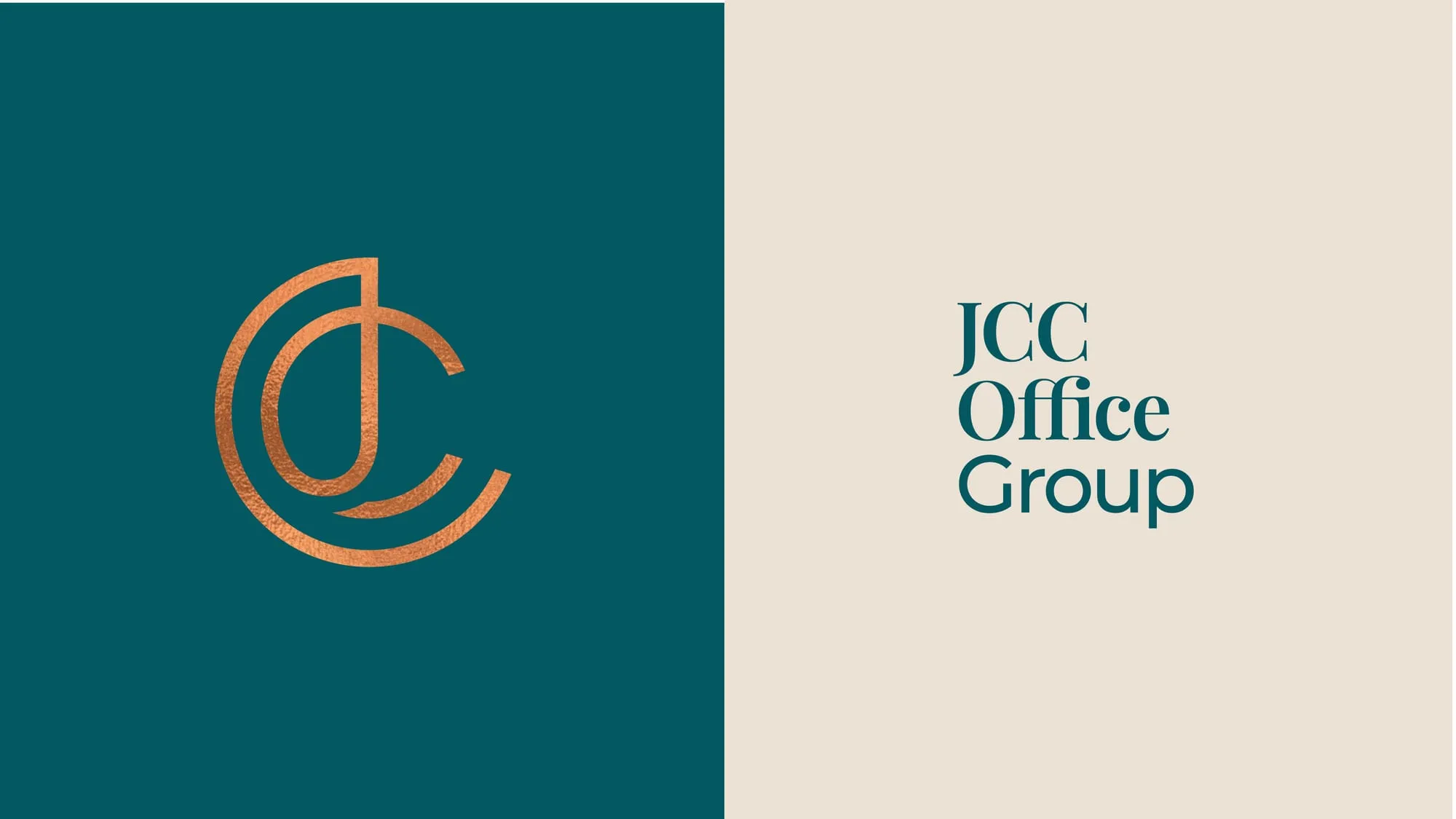 JCC Office Group brand palette in teal and warm stone